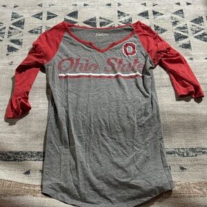 Ohio State Women's Long Sleeve Tee - Red and Gray